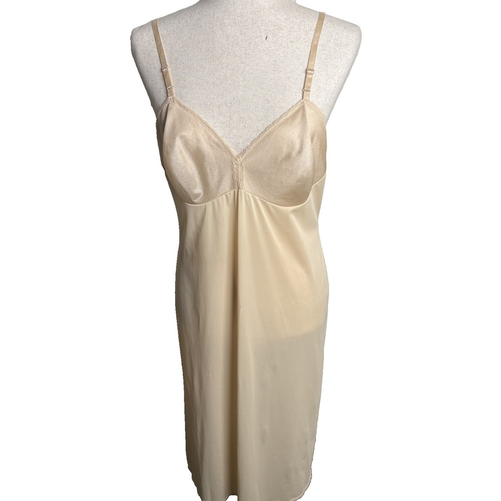 Vintage Vanity‎ Fair Slip Dress Womens 36 Beige Lace Semi Sheer Nightgown Fairy